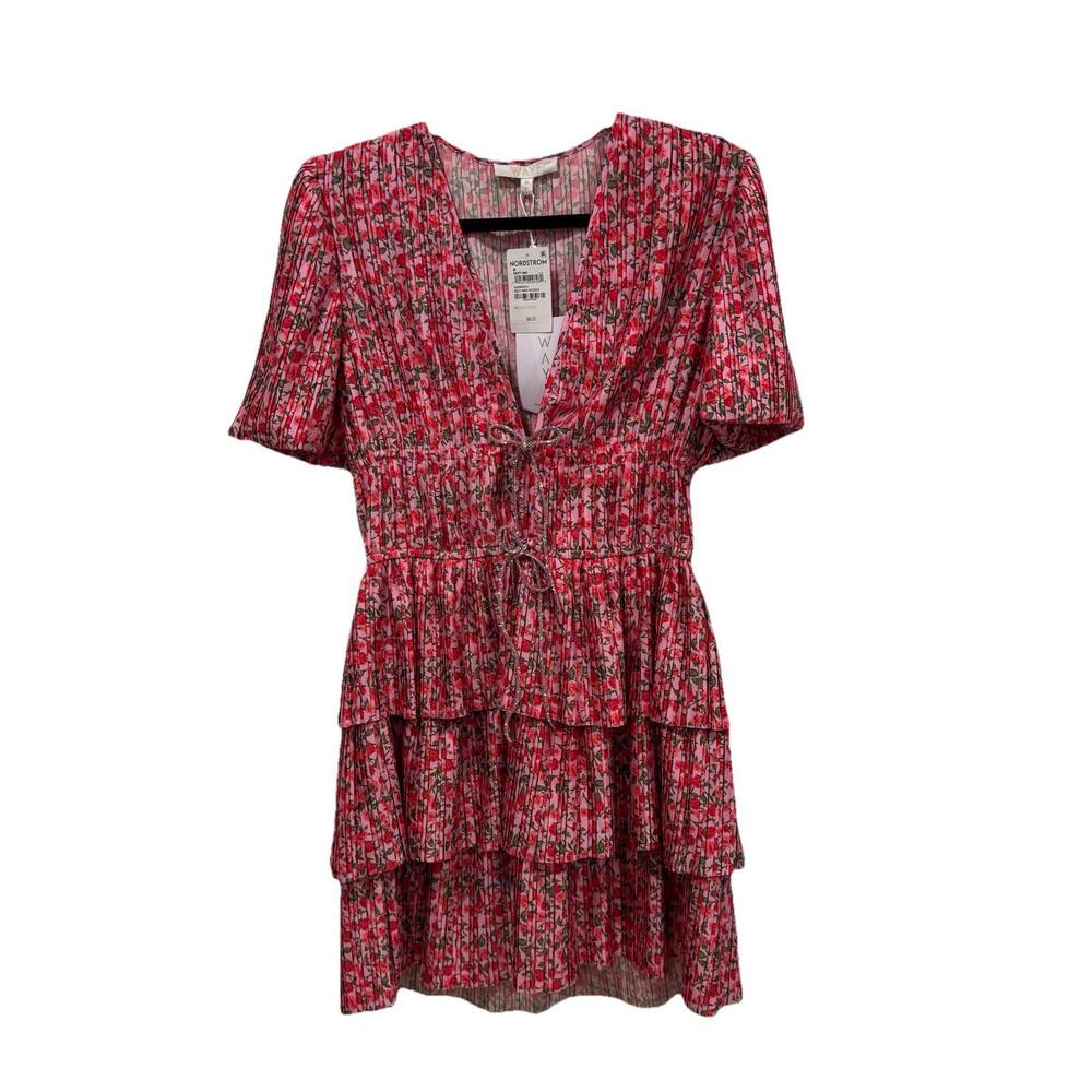 NWT WAYF Pleated Tiered‎ Dress In Red Mini Size Medium M